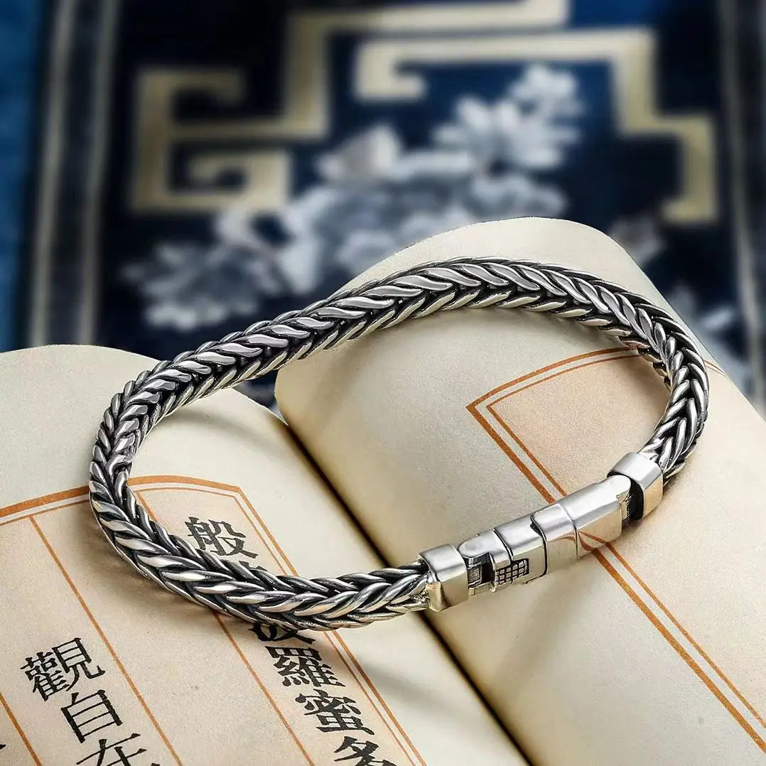 S925 Sterling Silver Woven Charm Bracelet for Unisex