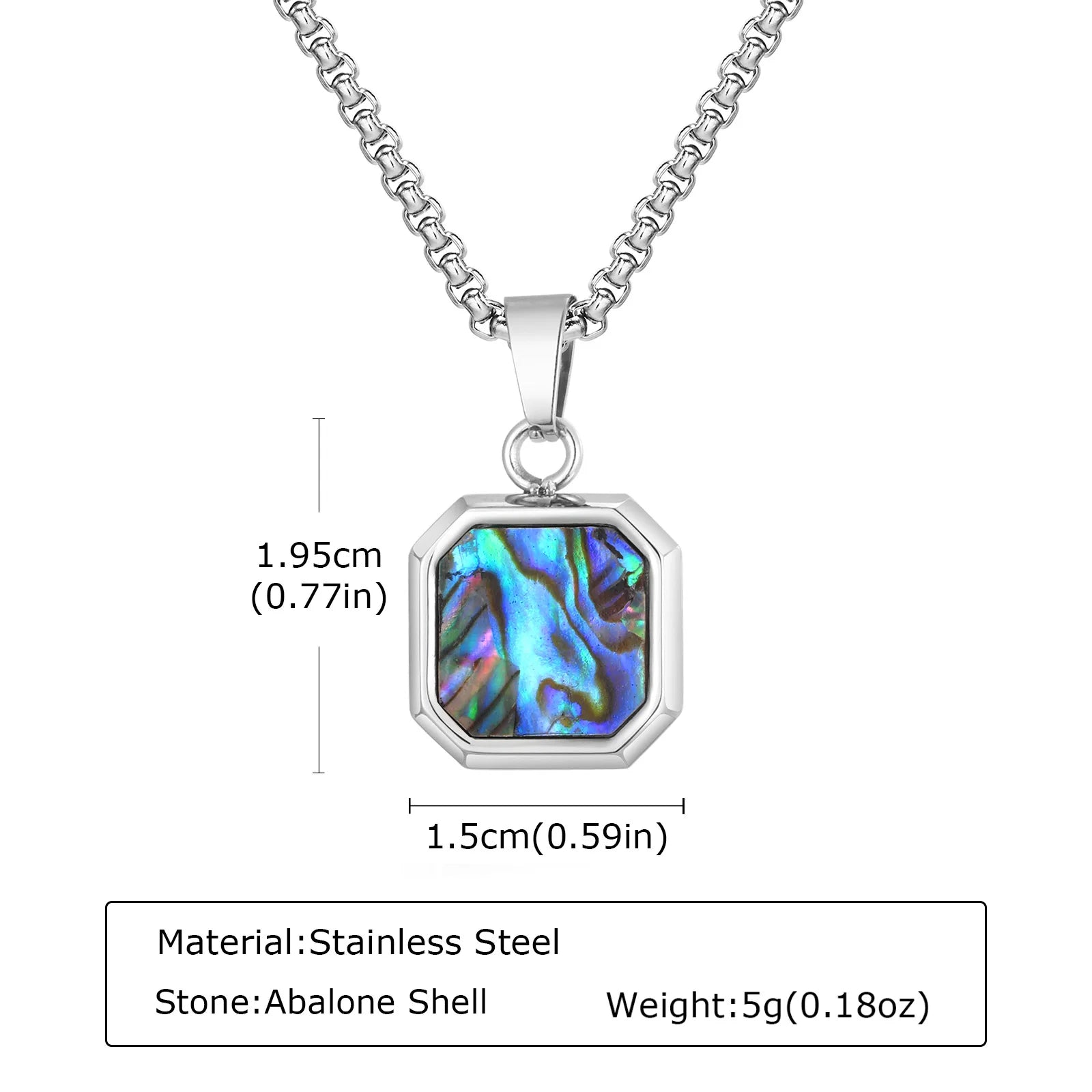 Square Natural Stone Pendant Necklace for Men in Stainless Steel