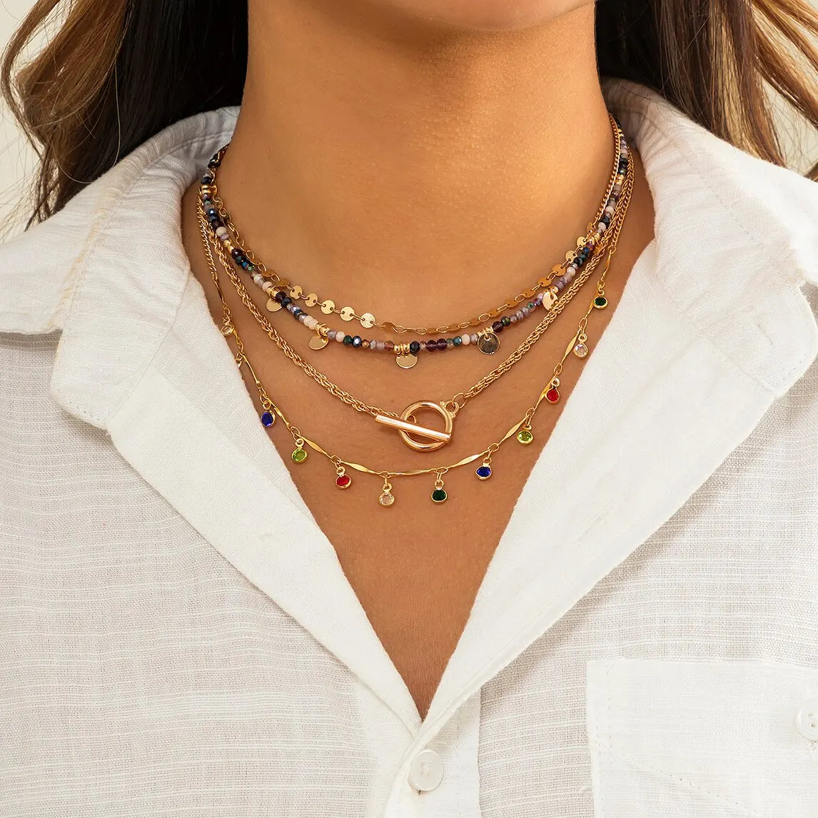 Boho Colorful Crystal Sequin Choker Necklace Set for Women