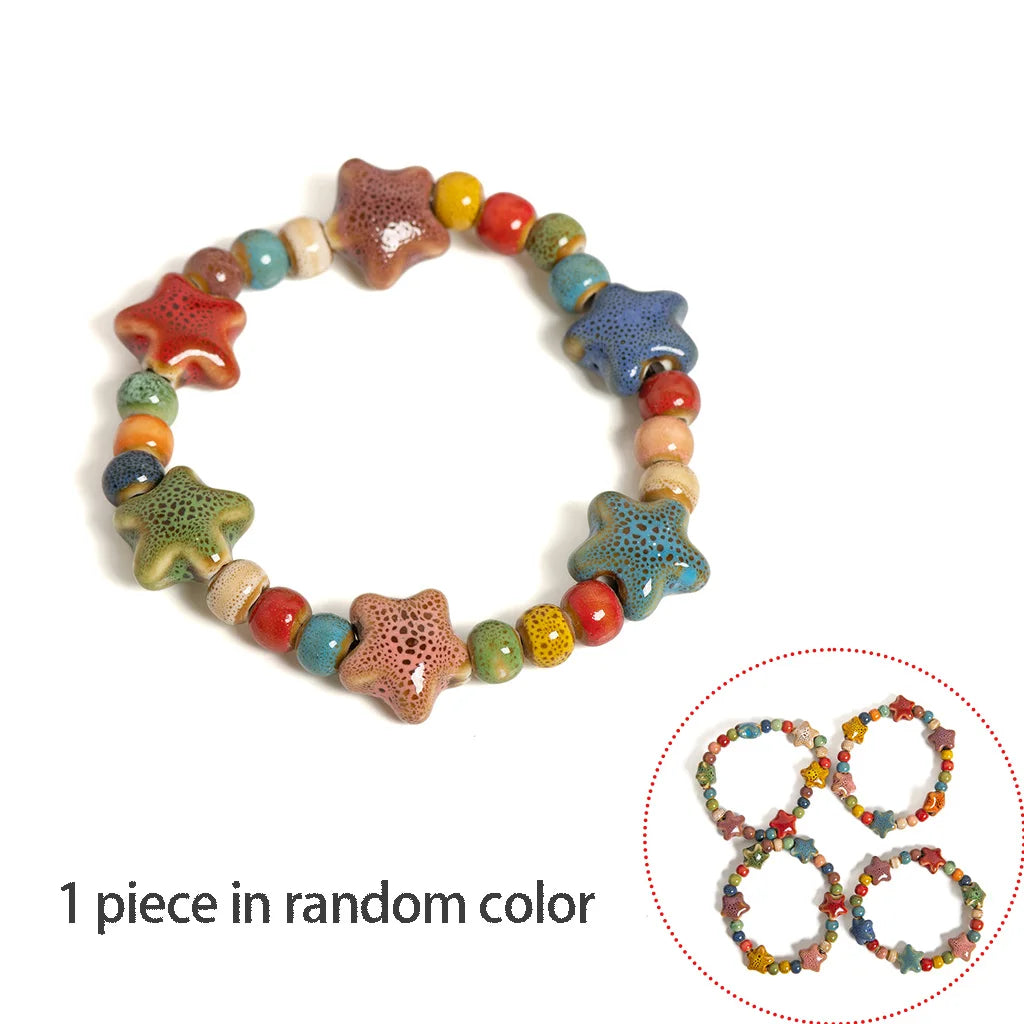 Ceramic Beaded Bracelet with Starfish and Seashells for Women