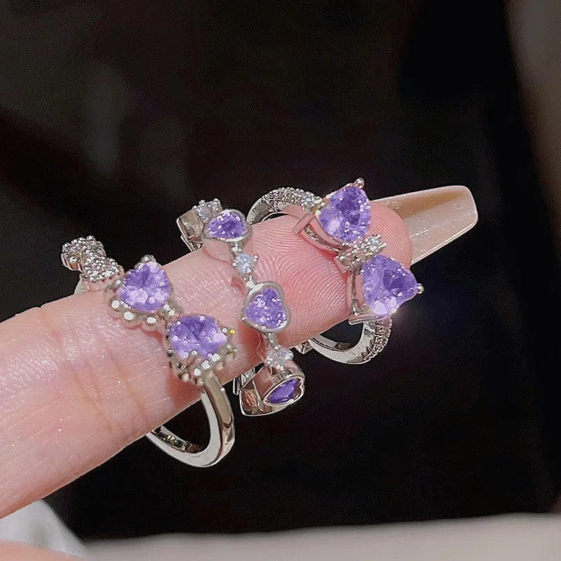 Kpop Gothic Heart Metal Ring for Women in Silver Color