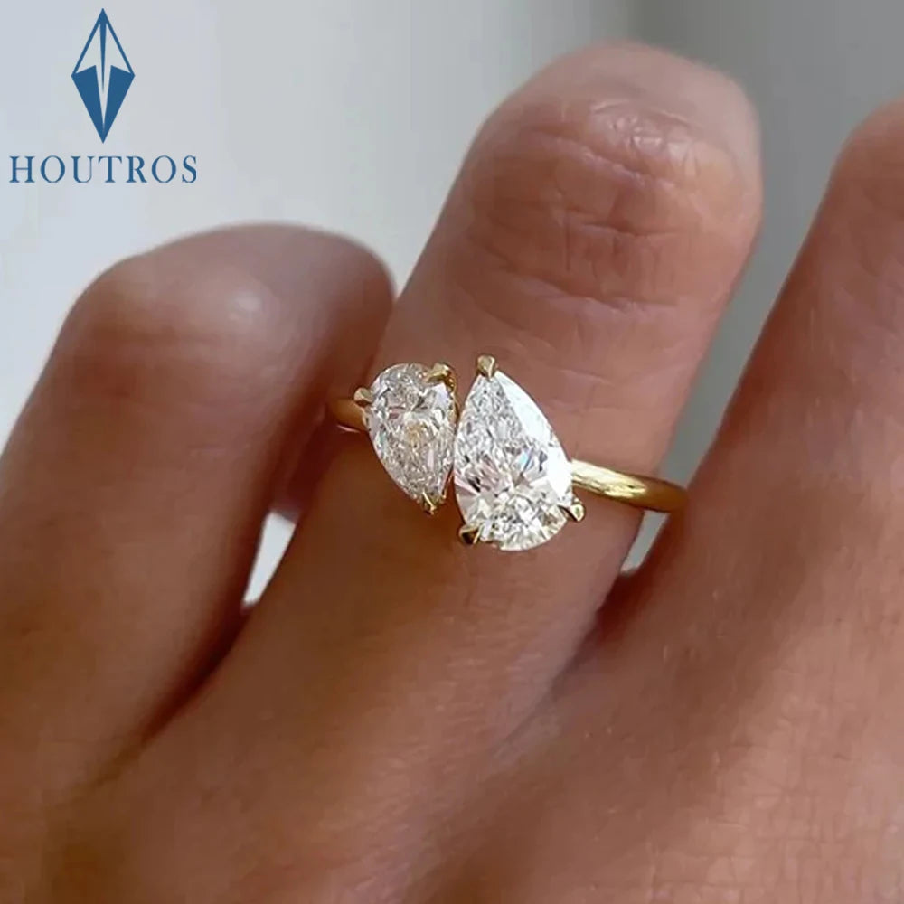 Double Pear Cut Moissanite Ring for Women 925 Silver