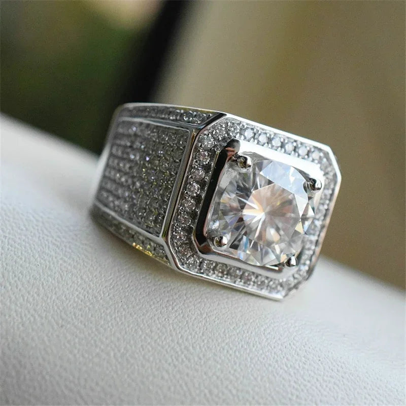 Rhinestone Hip Hop Square Ring Pave Setting CZ Engagement Ring
