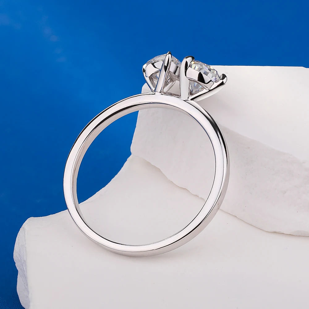 Double Pear Cut Moissanite Ring for Women 925 Silver