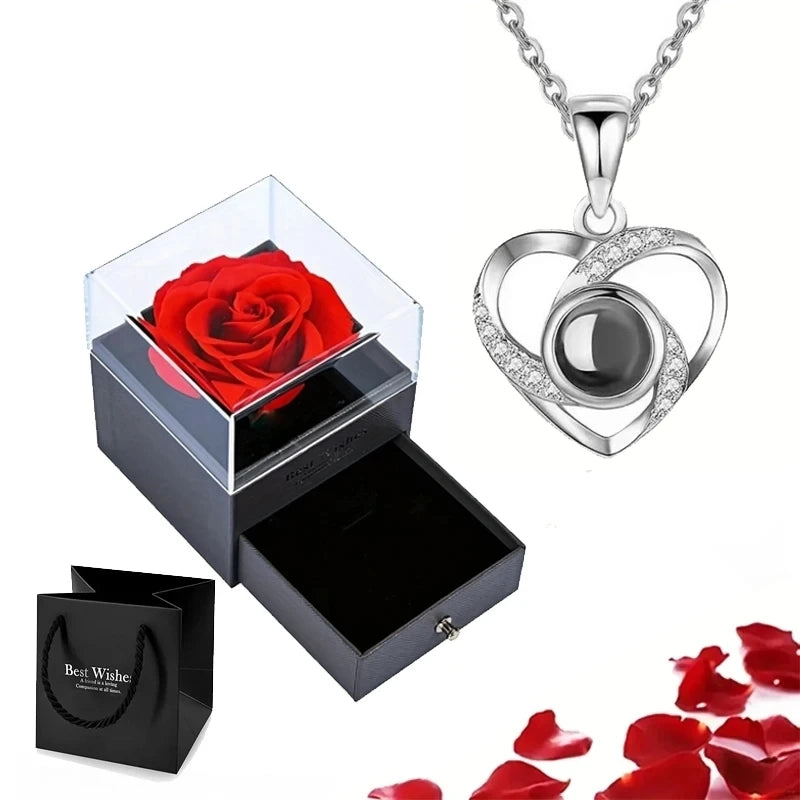 Projection Necklace Set With Heart Pendant and Gift Box