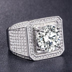 Rhinestone Hip Hop Square Ring Pave Setting CZ Engagement Ring