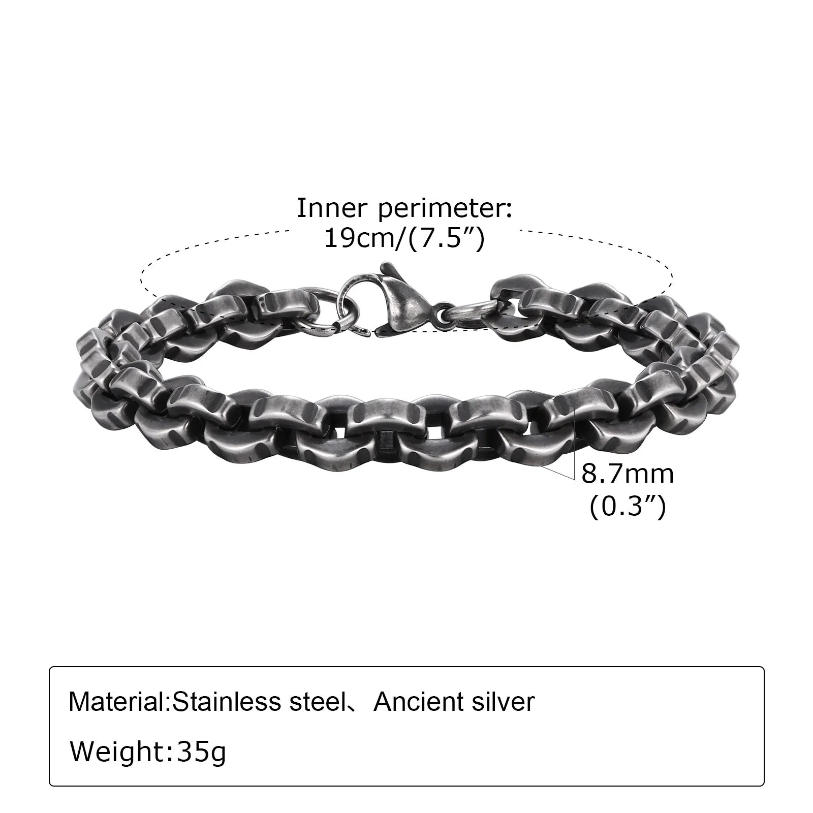 Byzantine Stainless Steel Grey Chain Bracelet for Men
