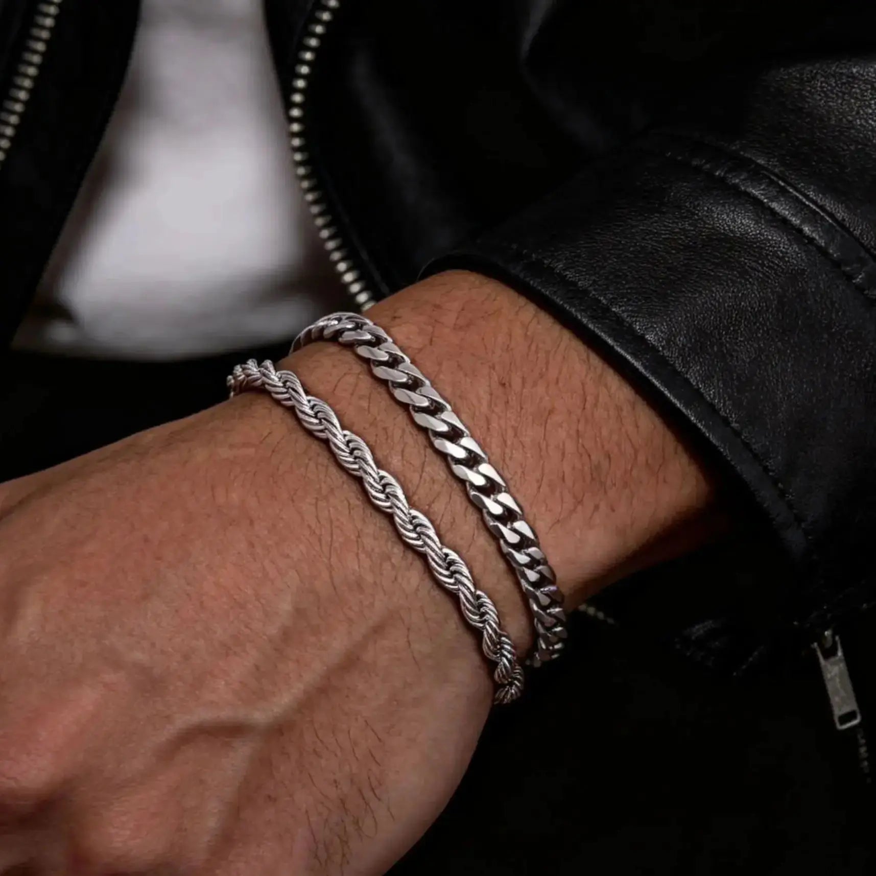 Men's Stainless Steel Chain Bracelets 2pcs Set in Silver Gold Black