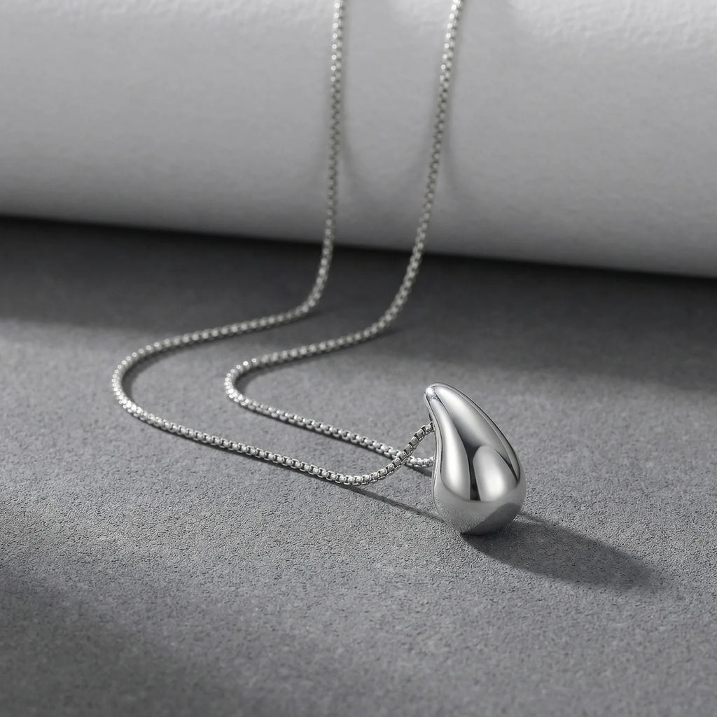 Waterdrop Pendant Necklace Women Stainless Steel Snake Chain