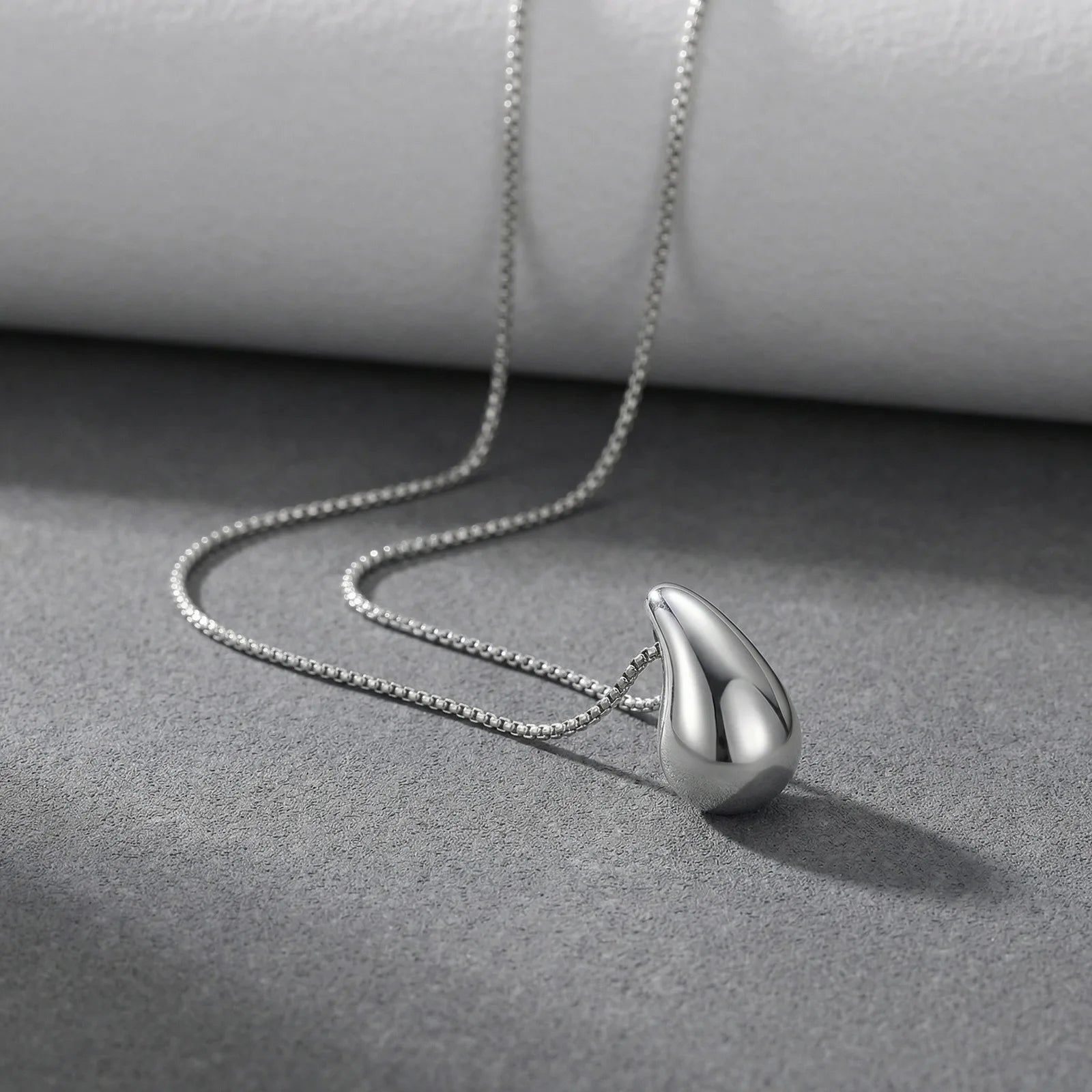 Waterdrop Pendant Necklace Women Stainless Steel Snake Chain