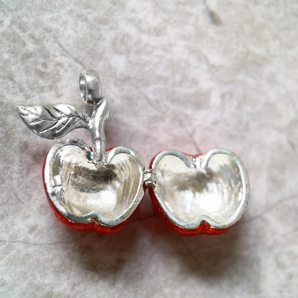 925 Sterling Silver Big Red Apple Pendant Locket for Women