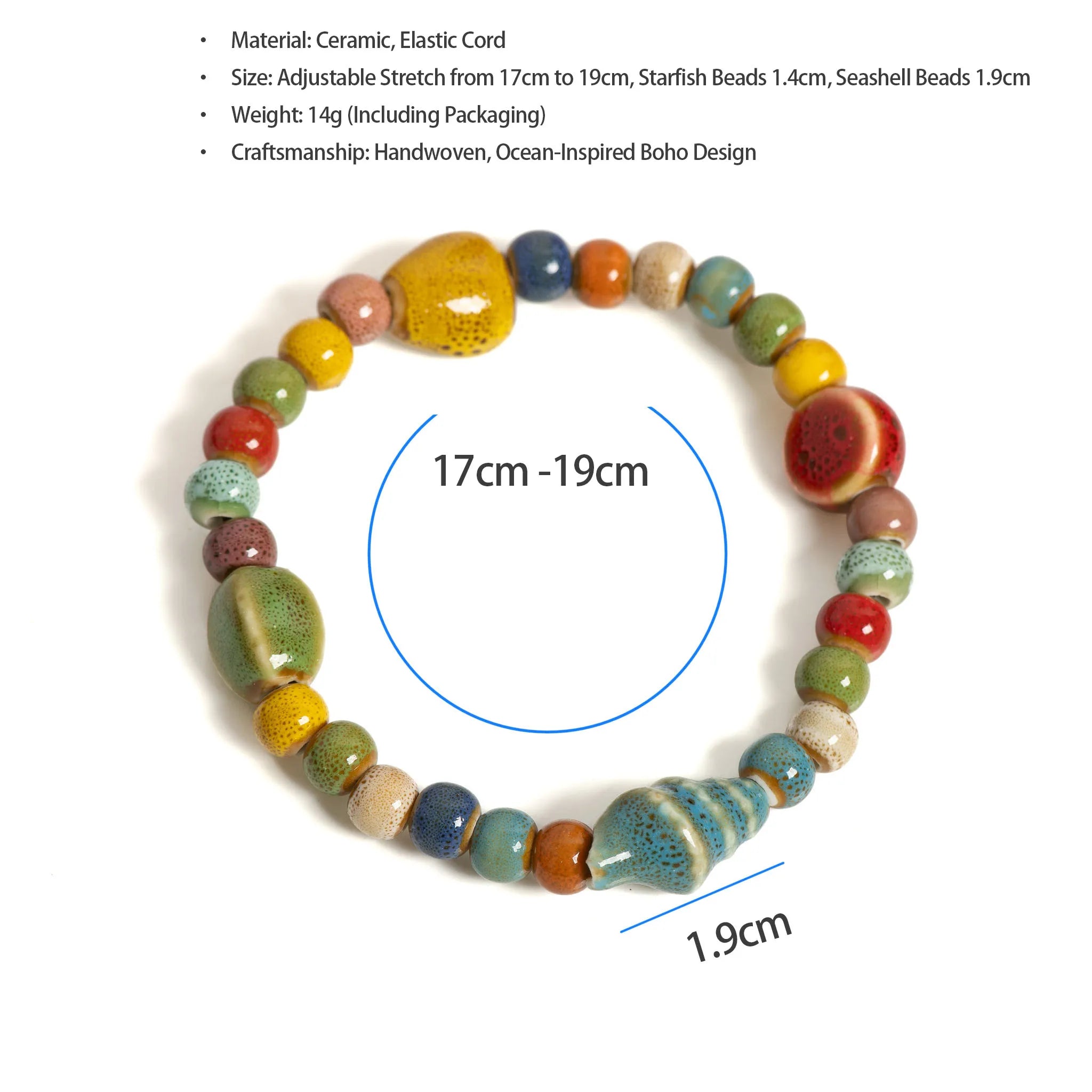 Ceramic Beaded Bracelet with Starfish and Seashells for Women