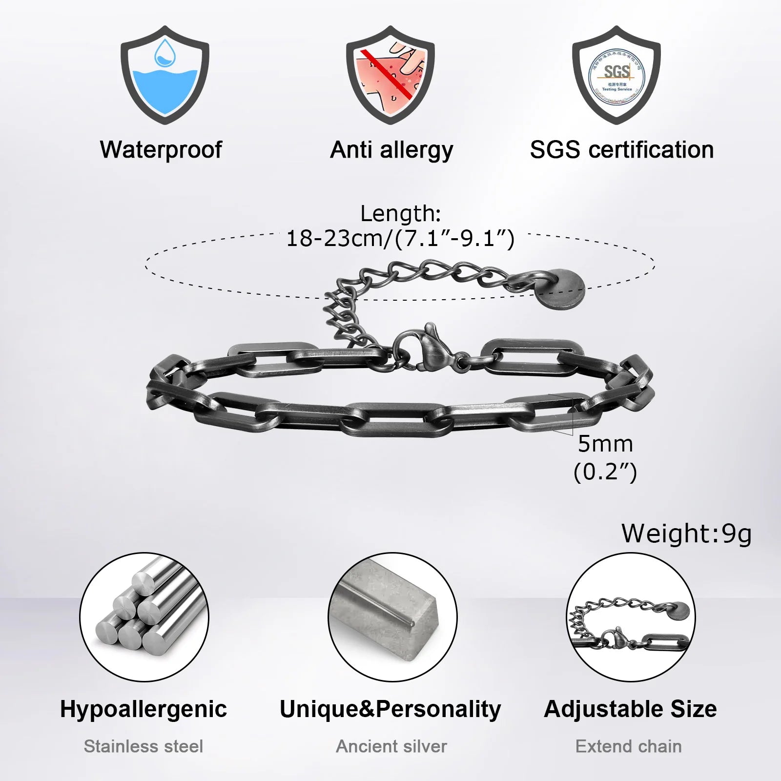 Byzantine Stainless Steel Grey Chain Bracelet for Men