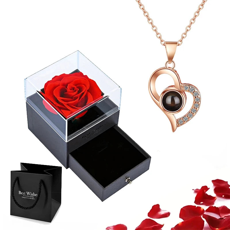 Projection Necklace Set With Heart Pendant and Gift Box