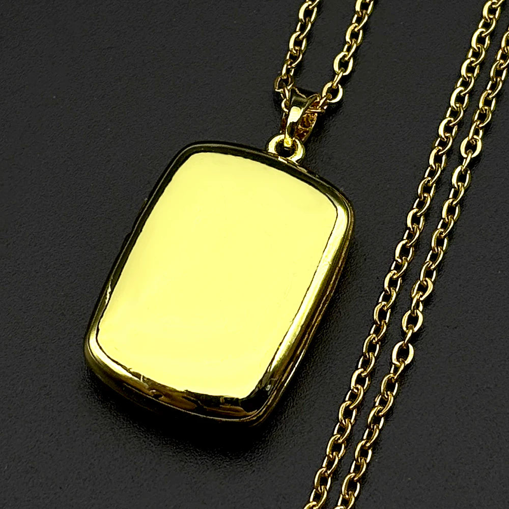 Gold Color Stainless Steel Photo Locket Pendant Necklace 50cm