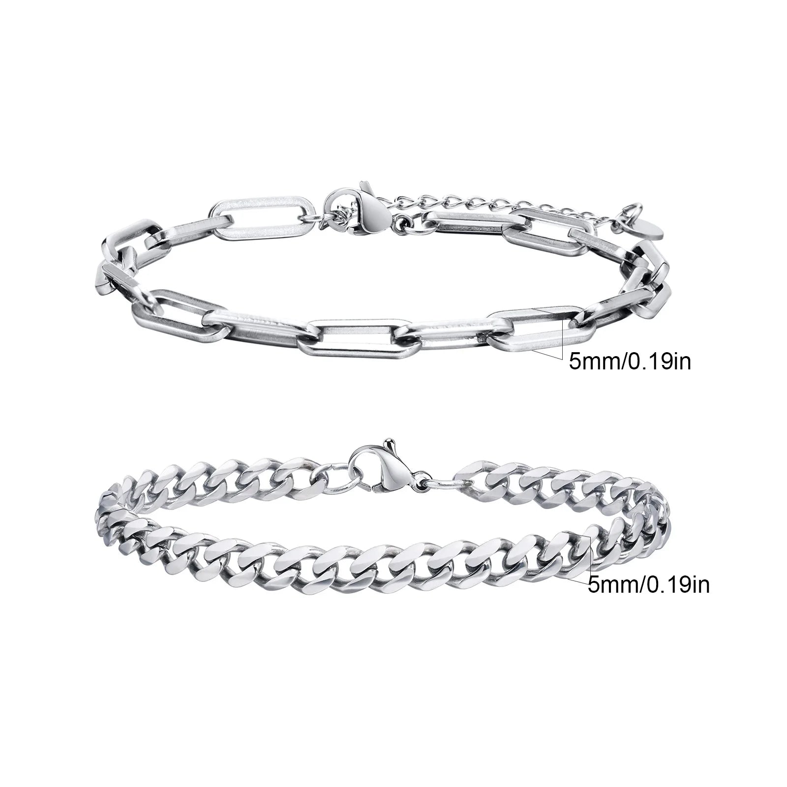 Men's Stainless Steel Chain Bracelets 2pcs Set in Silver Gold Black