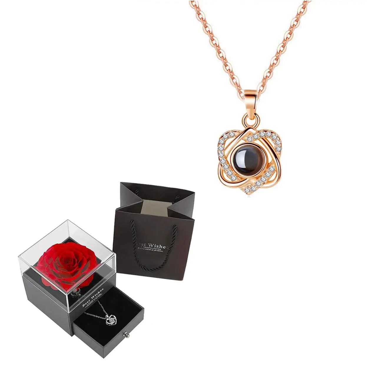 Projection Necklace Set With Heart Pendant and Gift Box
