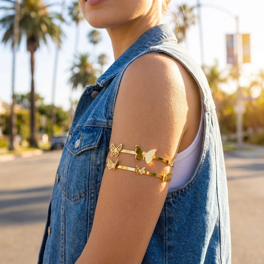 Gold Spiral Upper Arm Cuff Bracelet for Women by RINHOO FRIENDSHIP