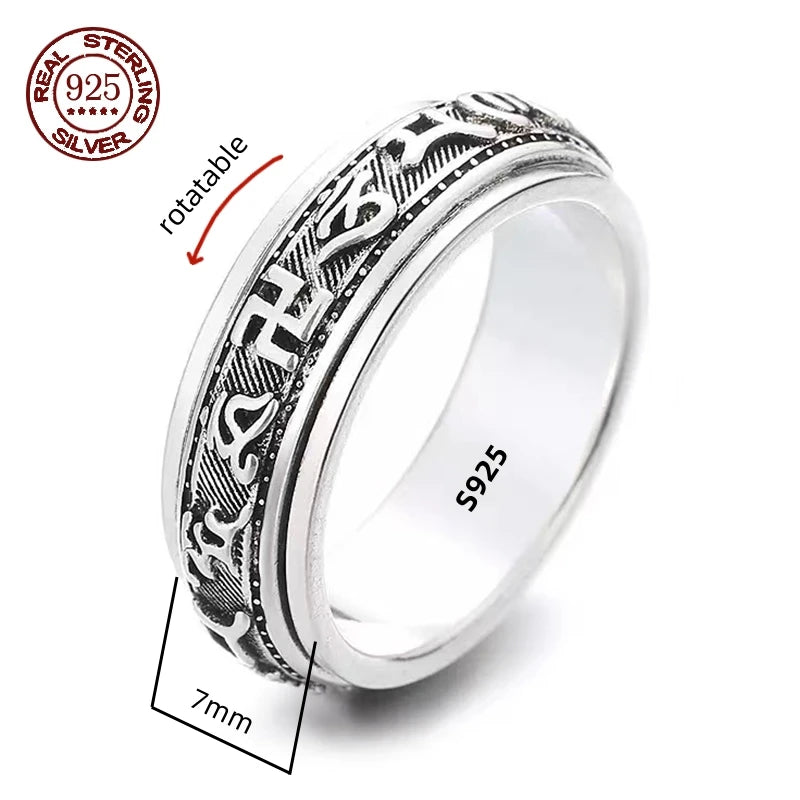 S925 Sterling Silver Great Wall Pattern Spinner Ring