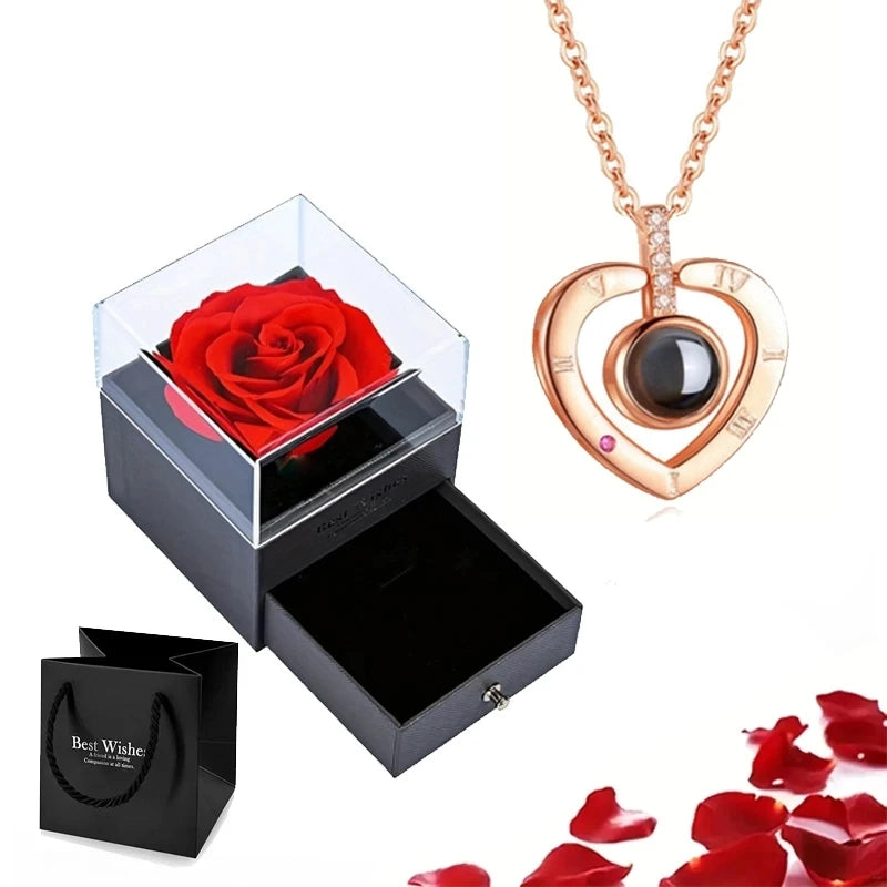 Projection Necklace Set With Heart Pendant and Gift Box