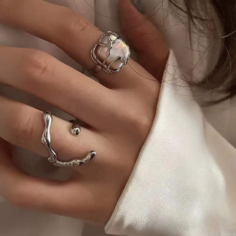 Kpop Gothic Heart Metal Ring for Women in Silver Color