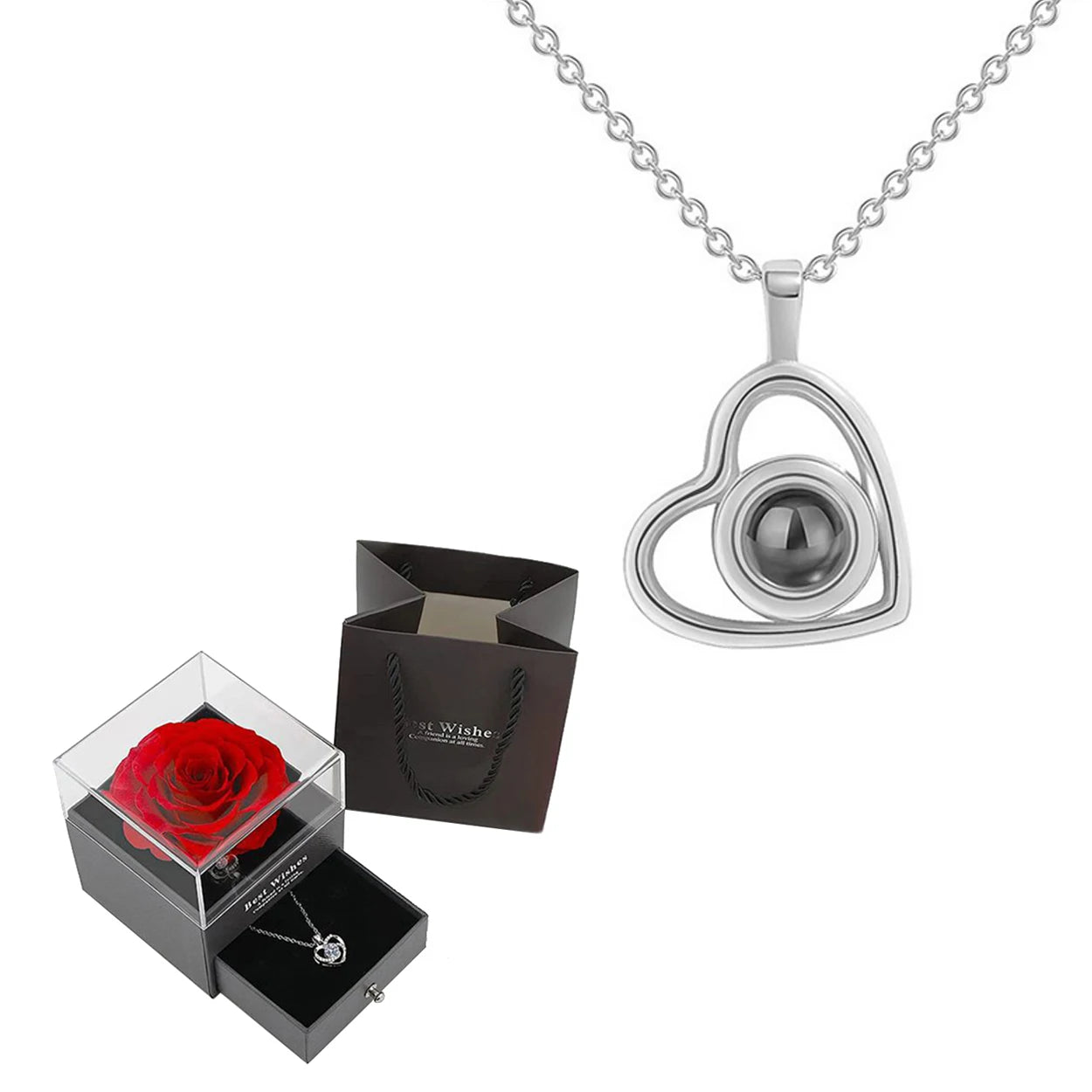 Projection Necklace Set With Heart Pendant and Gift Box