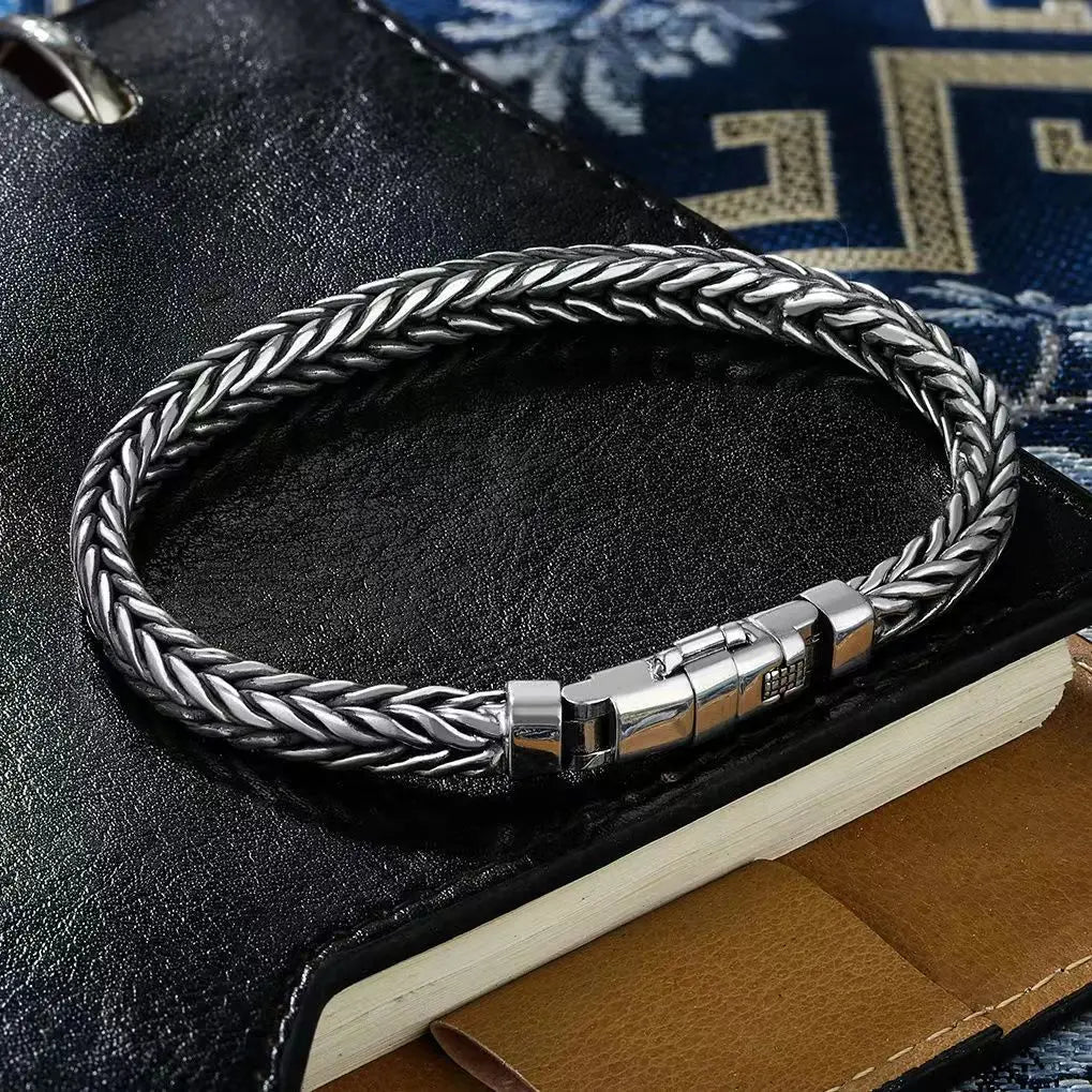 S925 Sterling Silver Woven Charm Bracelet for Unisex