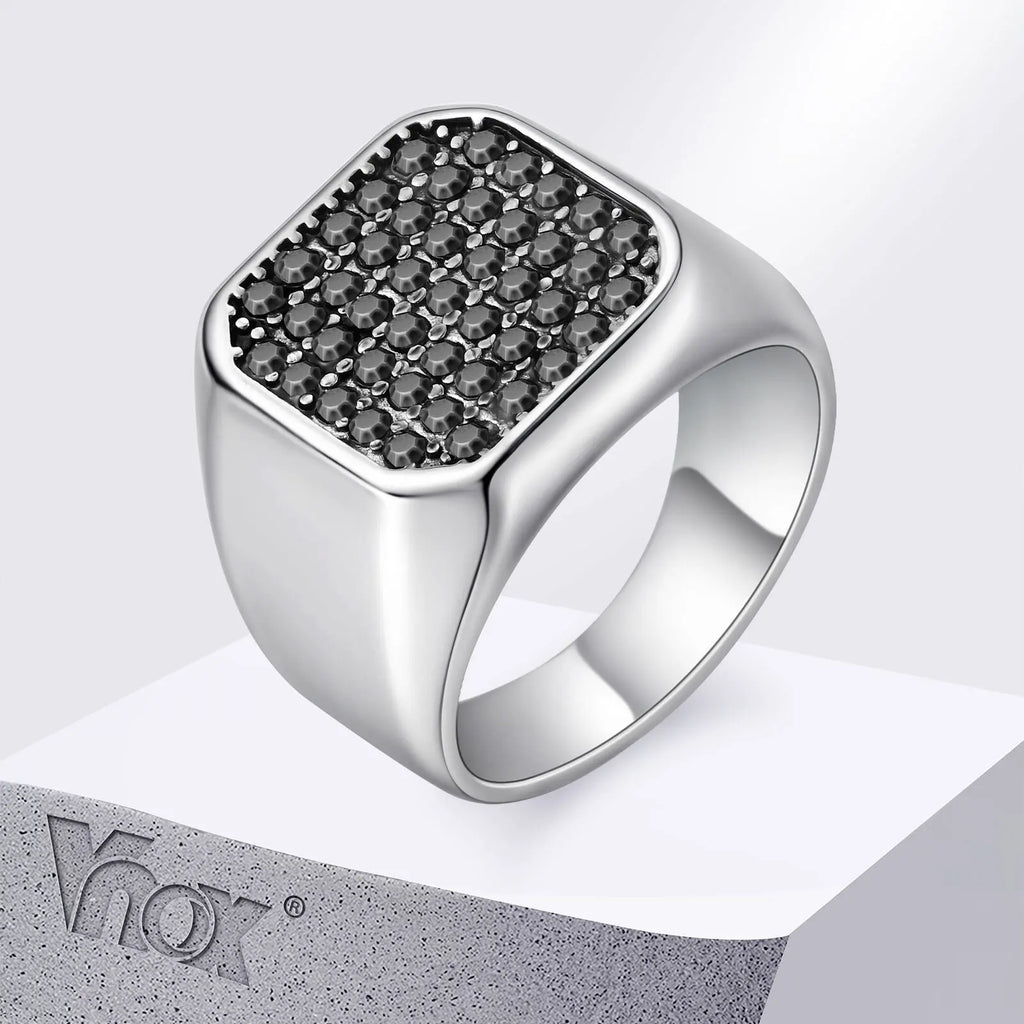 Vnox Stainless Steel Ring with Grey Zircon, Silver, US Size 7-12