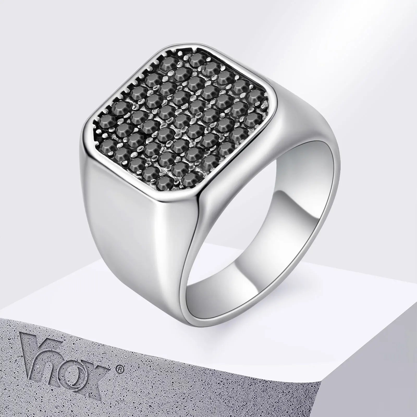 Vnox Stainless Steel Ring with Grey Zircon, Silver, US Size 7-12
