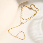 Gold Stainless Steel Hand Chain Ring Bracelet for Women