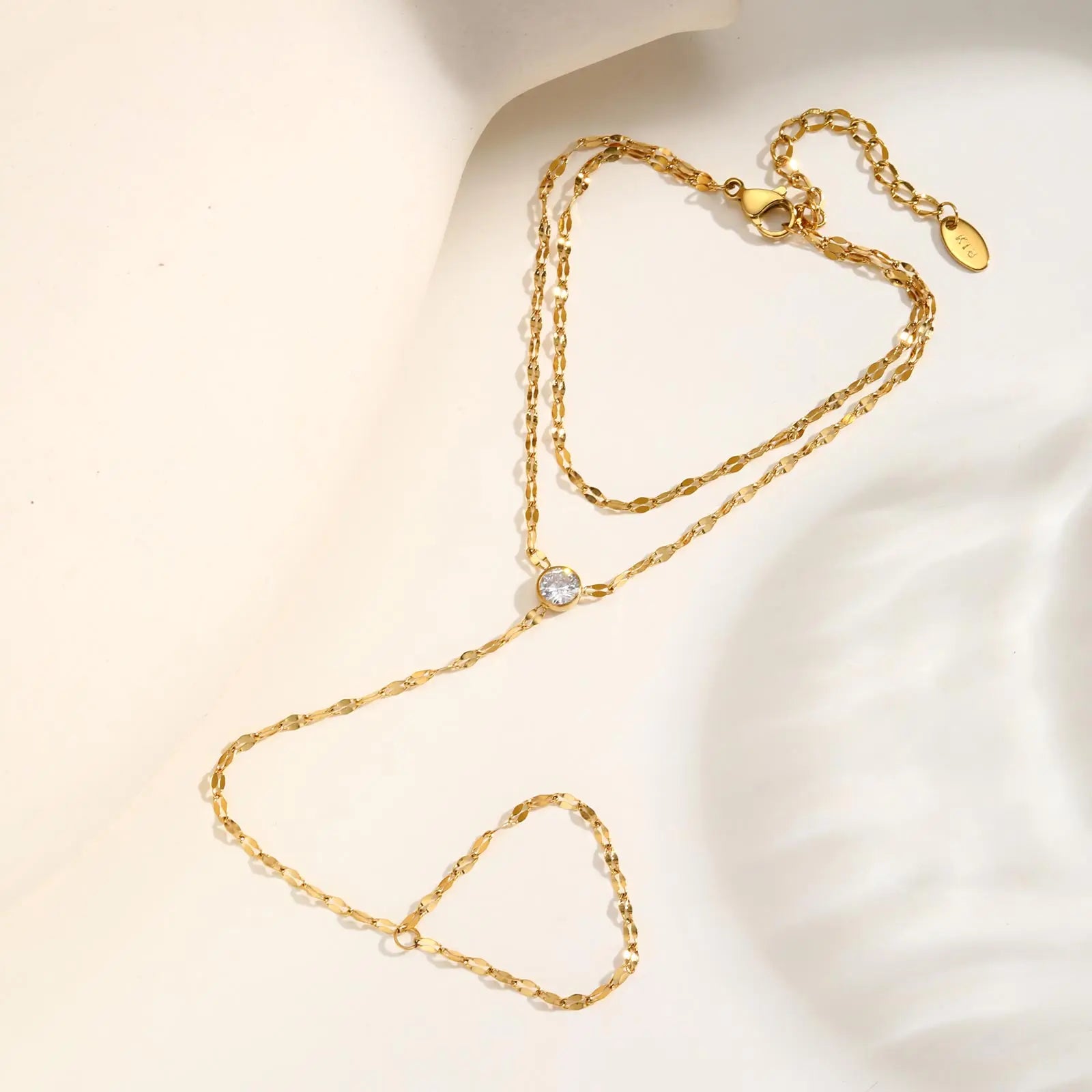 Gold Stainless Steel Hand Chain Ring Bracelet for Women