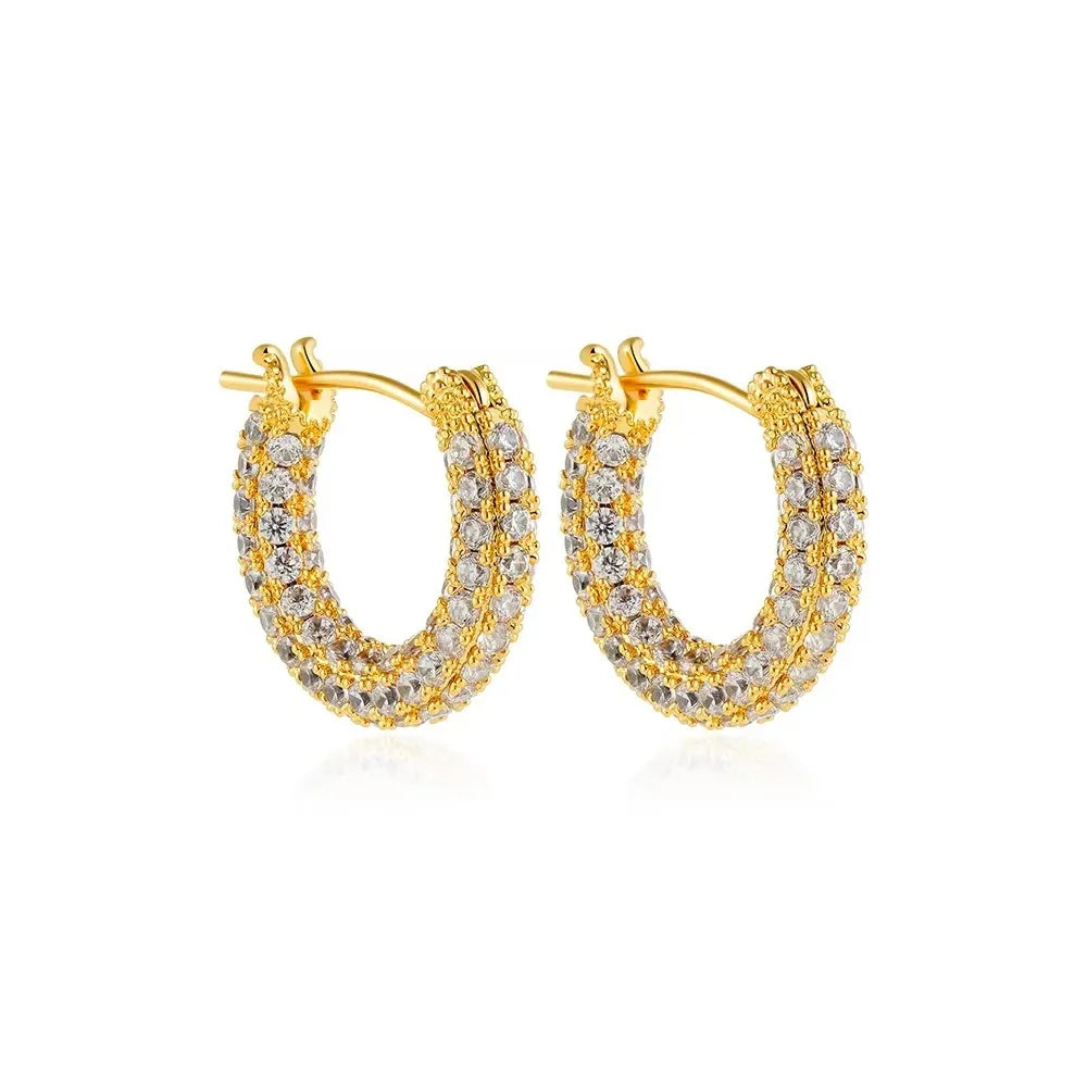 CZ Zircon Gold Plated Huggie Hoop Earrings for Women