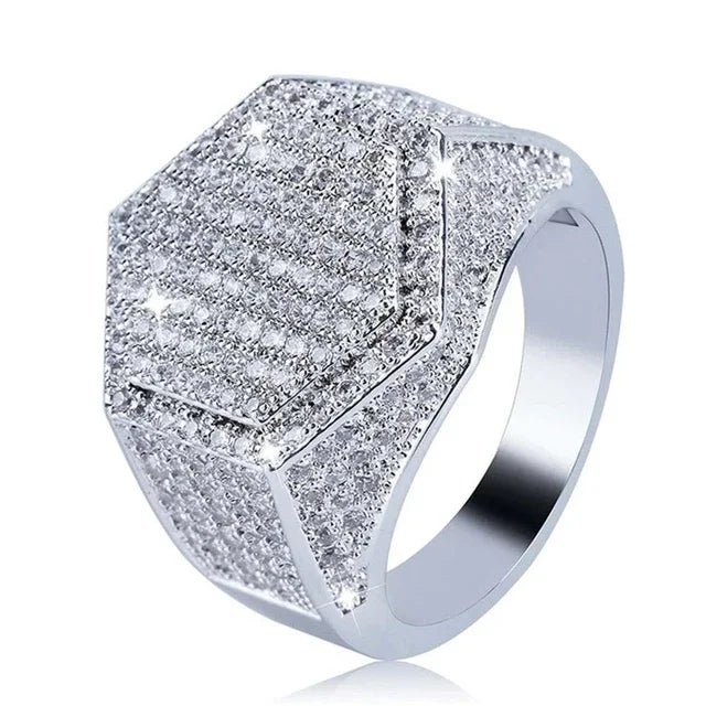 Rhinestone Hip Hop Square Ring Pave Setting CZ Engagement Ring