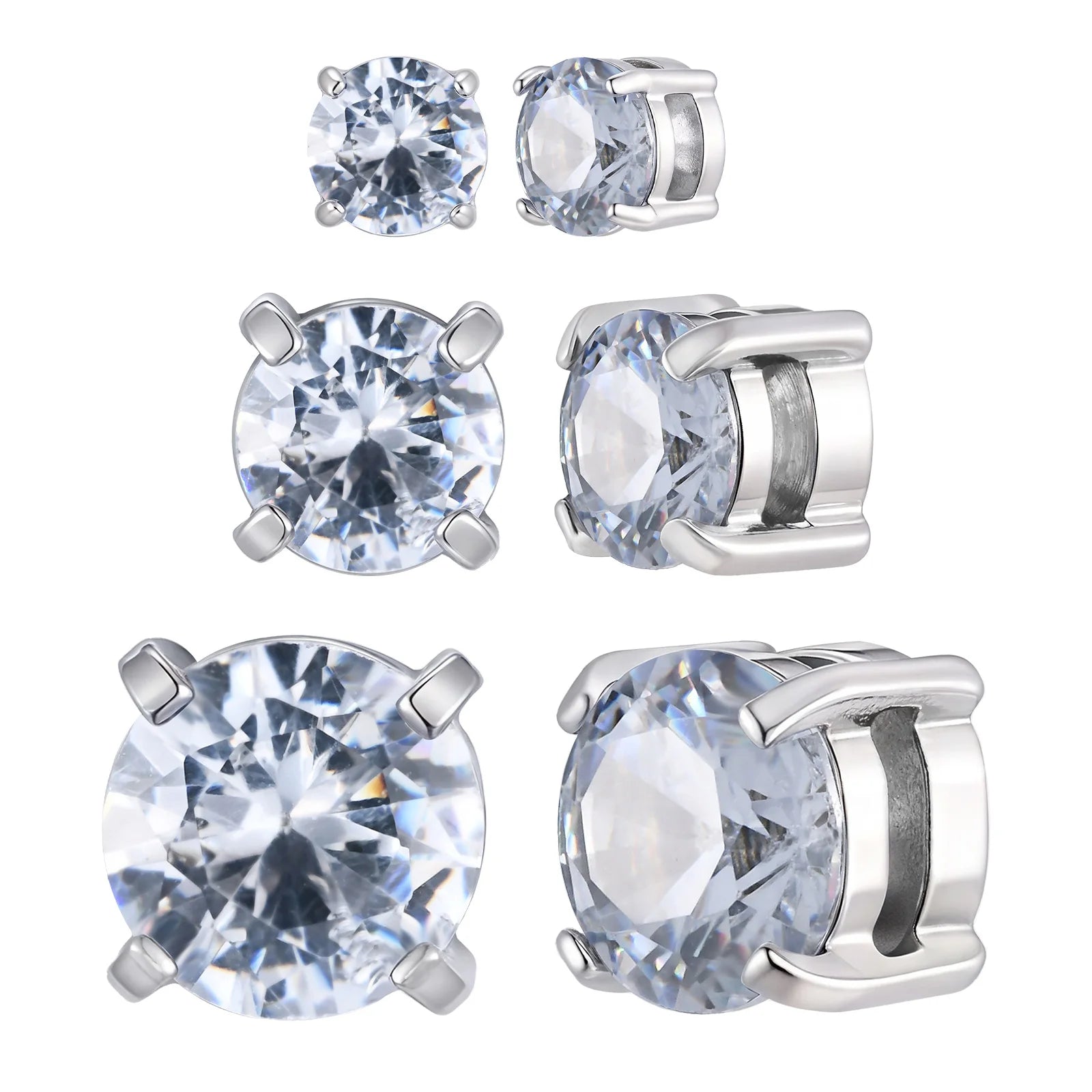 Punk Round Magnetic Zircon Stainless Steel Clip Earrings