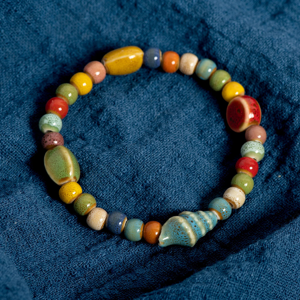 Ceramic Beaded Bracelet with Starfish and Seashells for Women