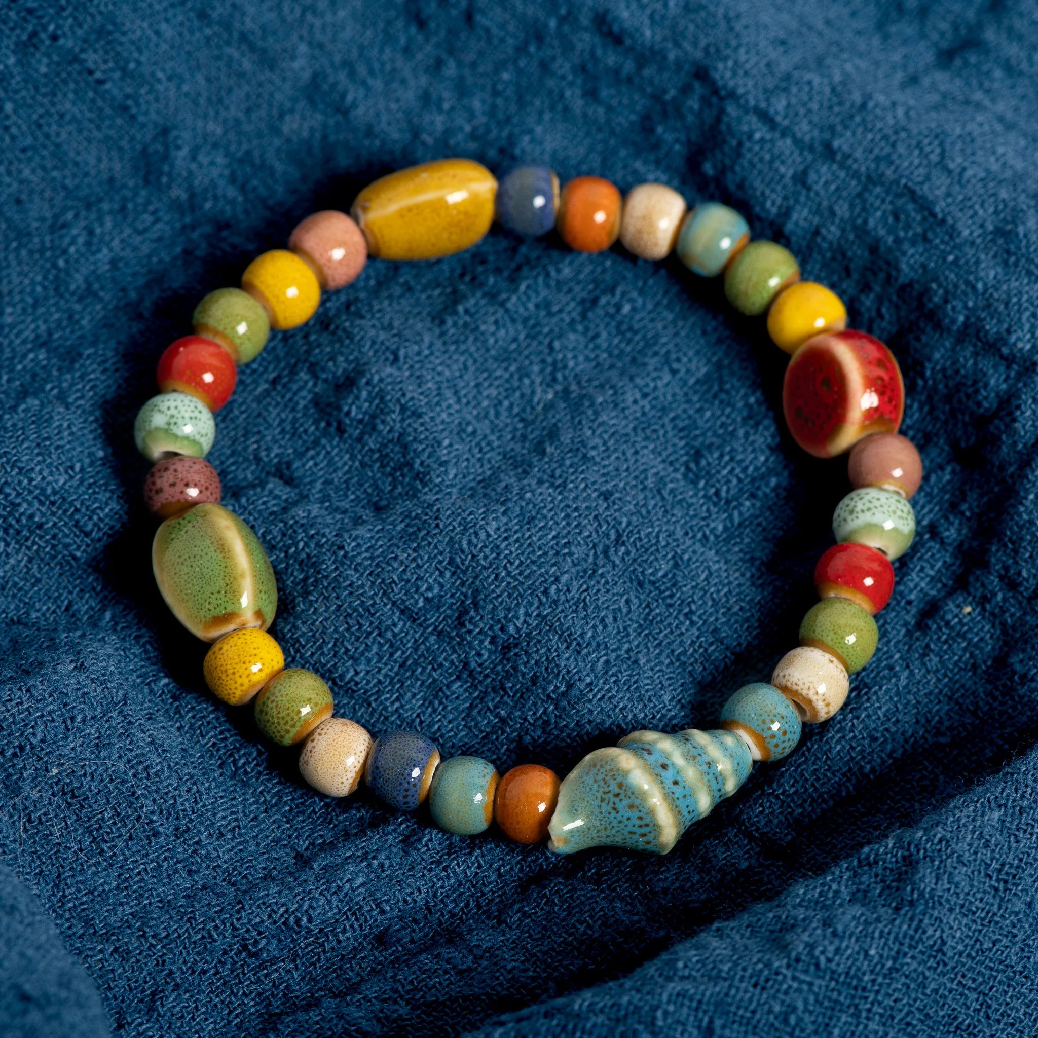 Ceramic Beaded Bracelet with Starfish and Seashells for Women