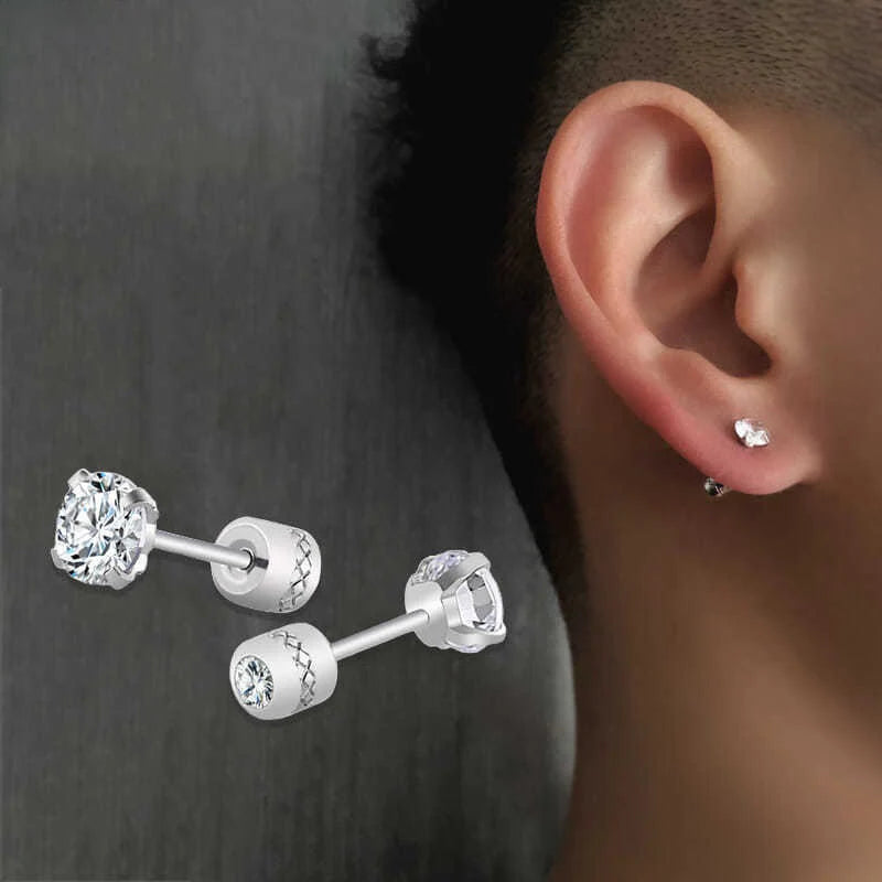 Stainless Steel Crystals Stud Earrings for Men and Women