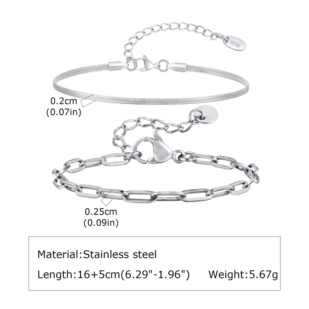 Men's Silver Stainless Steel Chain Bracelets, Adjustable Rope Wristband