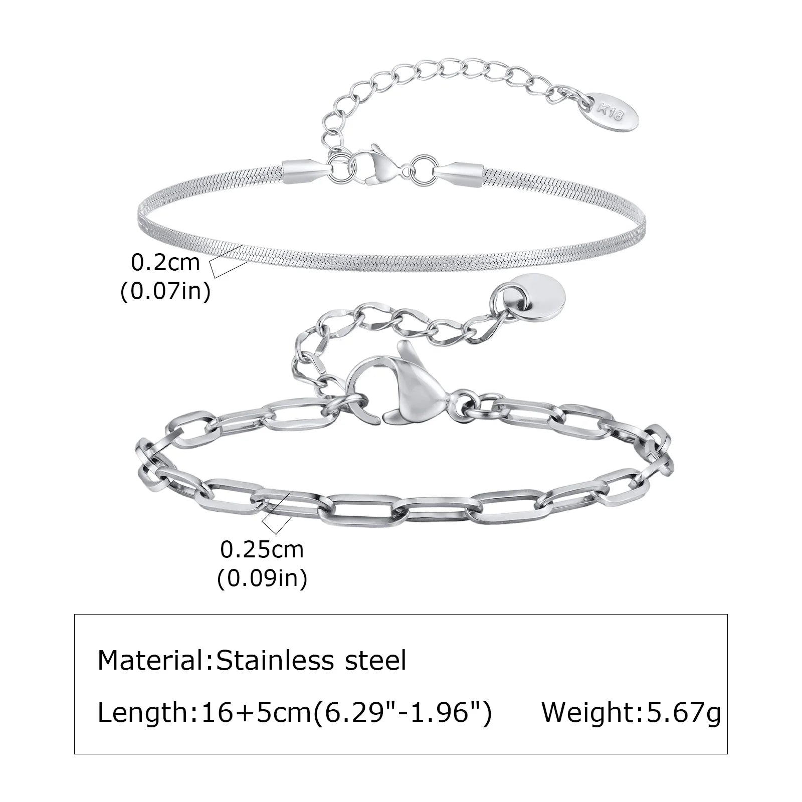 Men's Silver Stainless Steel Chain Bracelets, Adjustable Rope Wristband