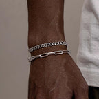 Men's Stainless Steel Chain Bracelets 2pcs Set in Silver Gold Black