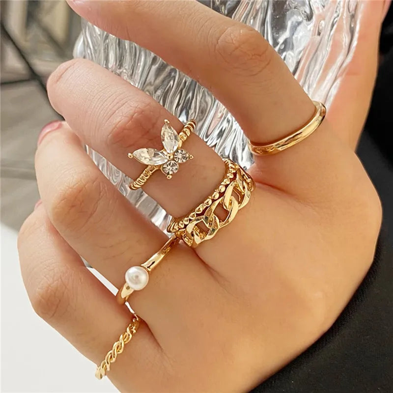 Cubic Zirconia Silver Crystal Rings Set for Women