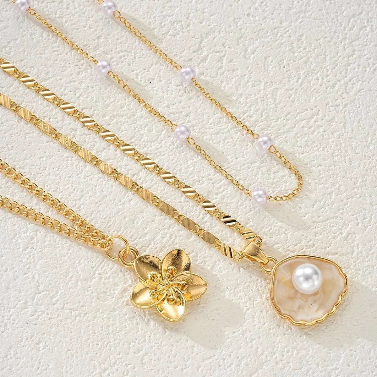 Faux Pearl Seashell Flower Necklace Set for Women