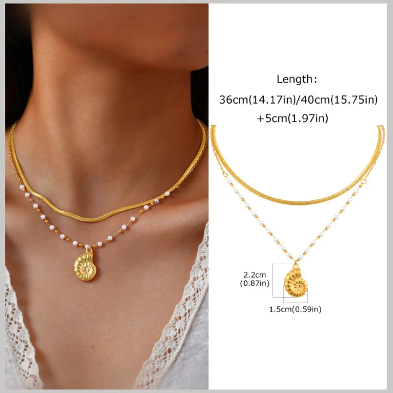 Gold Plated Pearl Shell Conch Starfish Necklace for Women