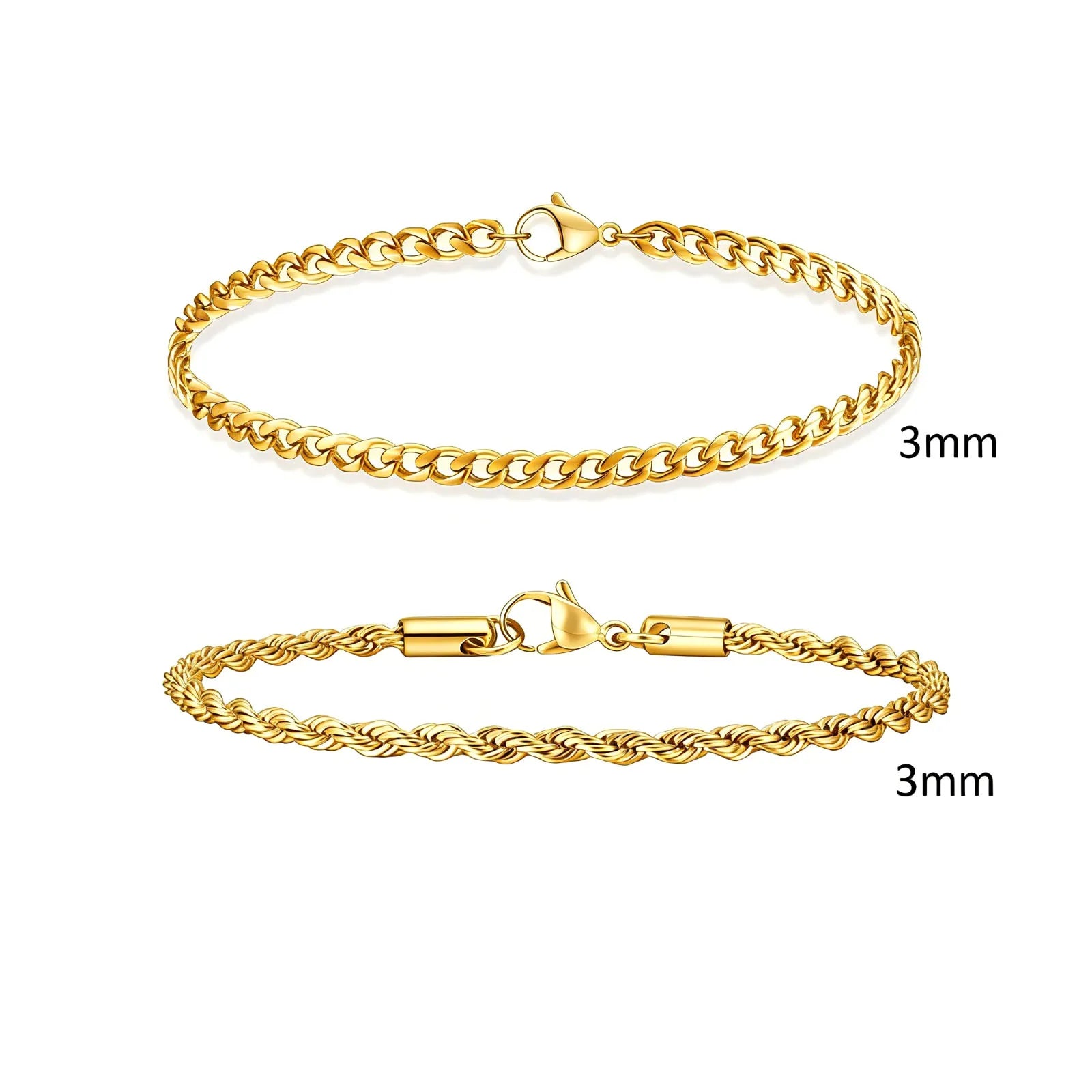 Men's Stainless Steel Chain Bracelets 2pcs Set in Silver Gold Black