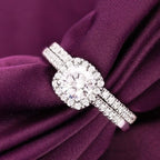 Women Silver Zircon Engagement Ring Set Bridal Jewelry