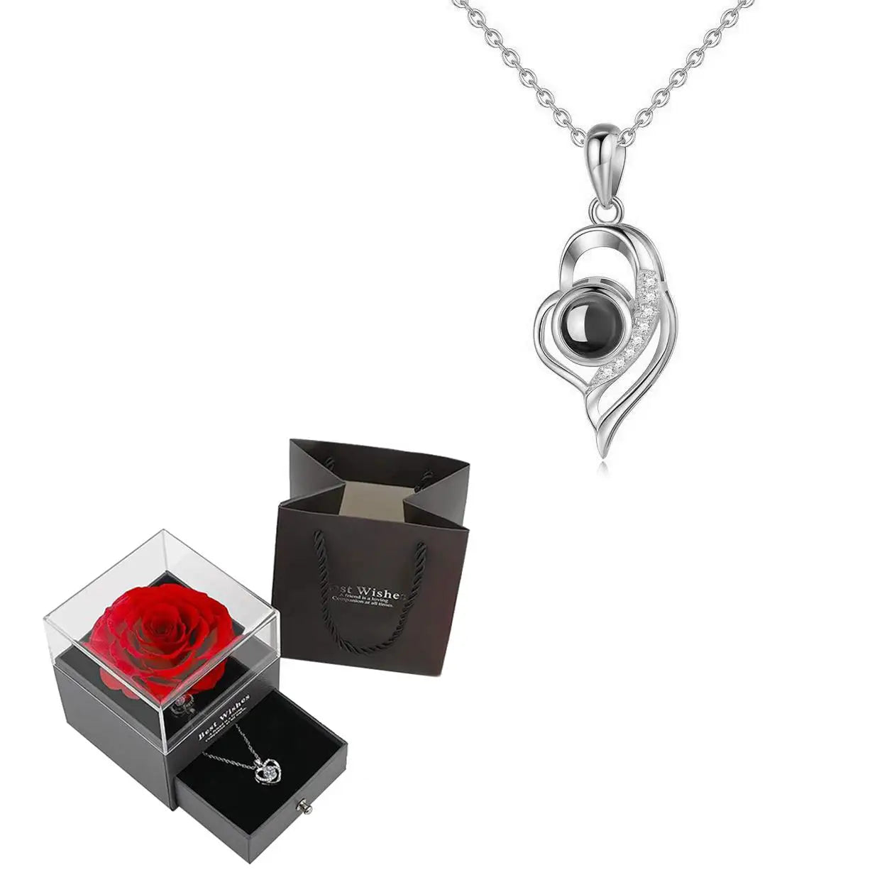 Projection Necklace Set With Heart Pendant and Gift Box