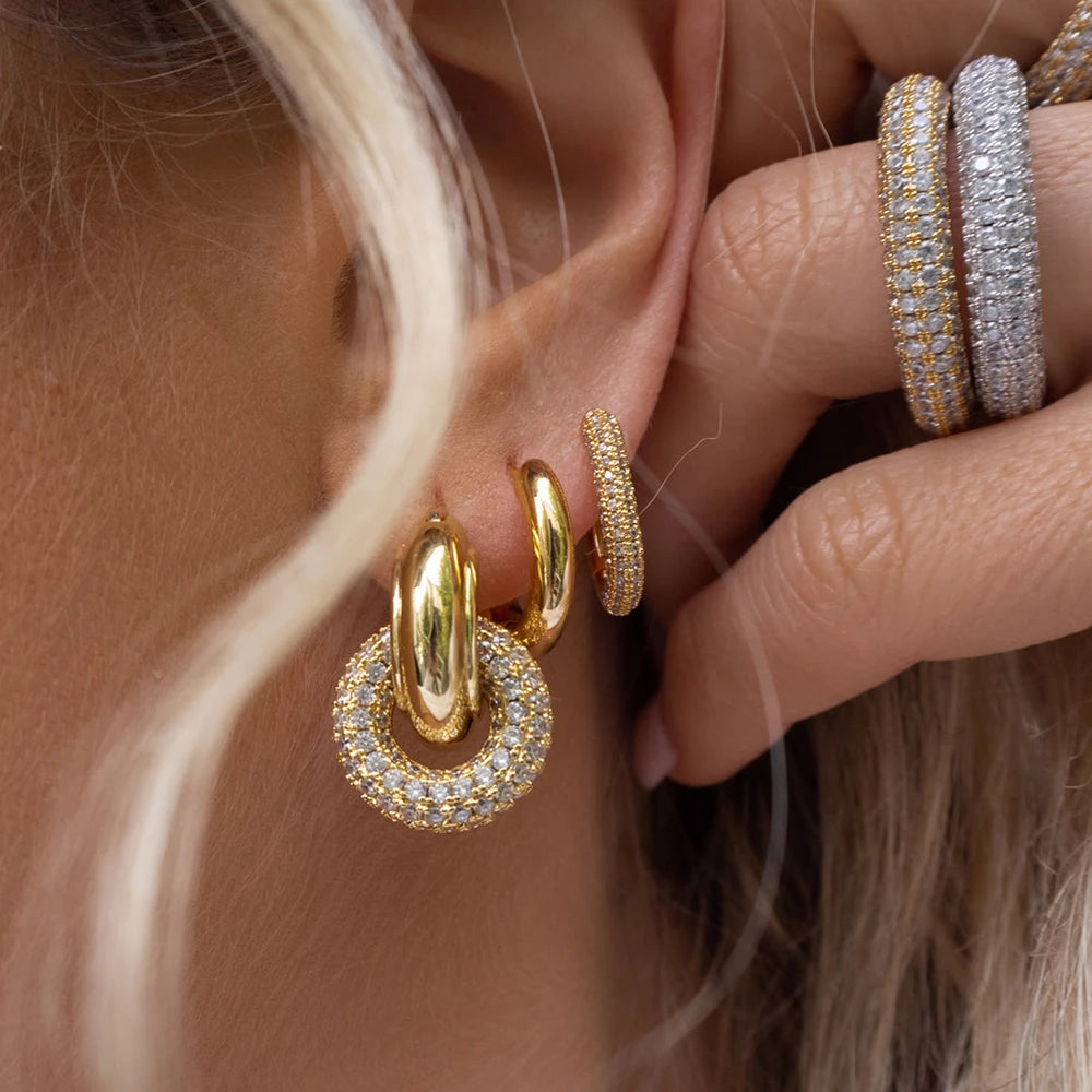 CZ Zircon Gold Plated Huggie Hoop Earrings for Women