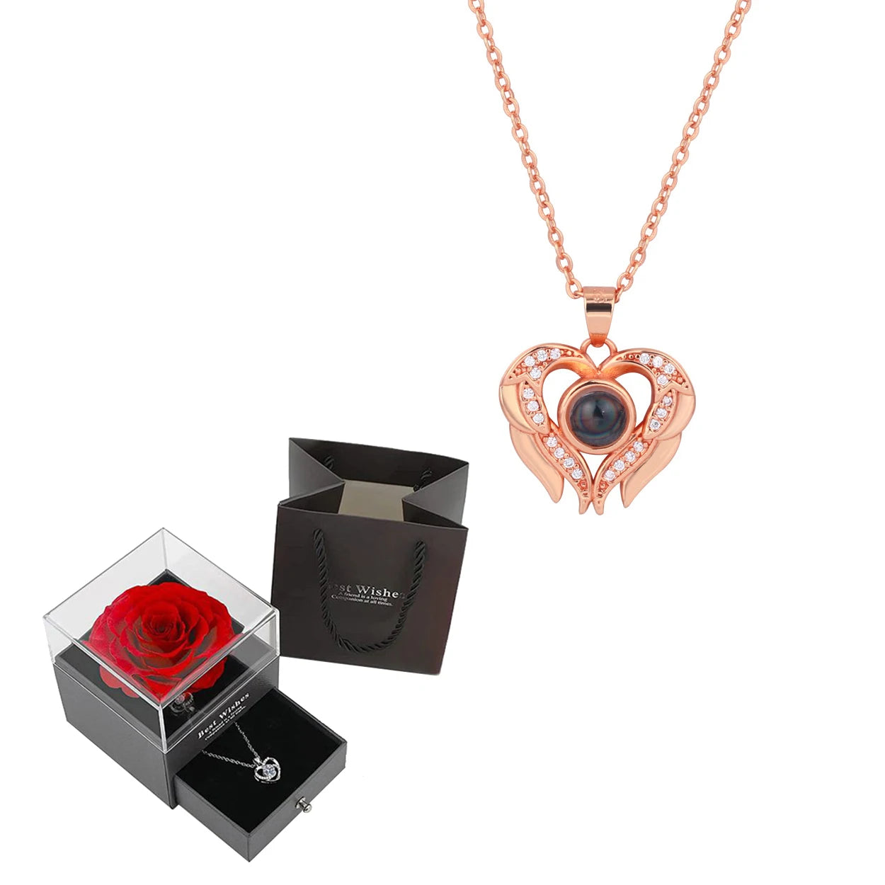 Projection Necklace Set With Heart Pendant and Gift Box