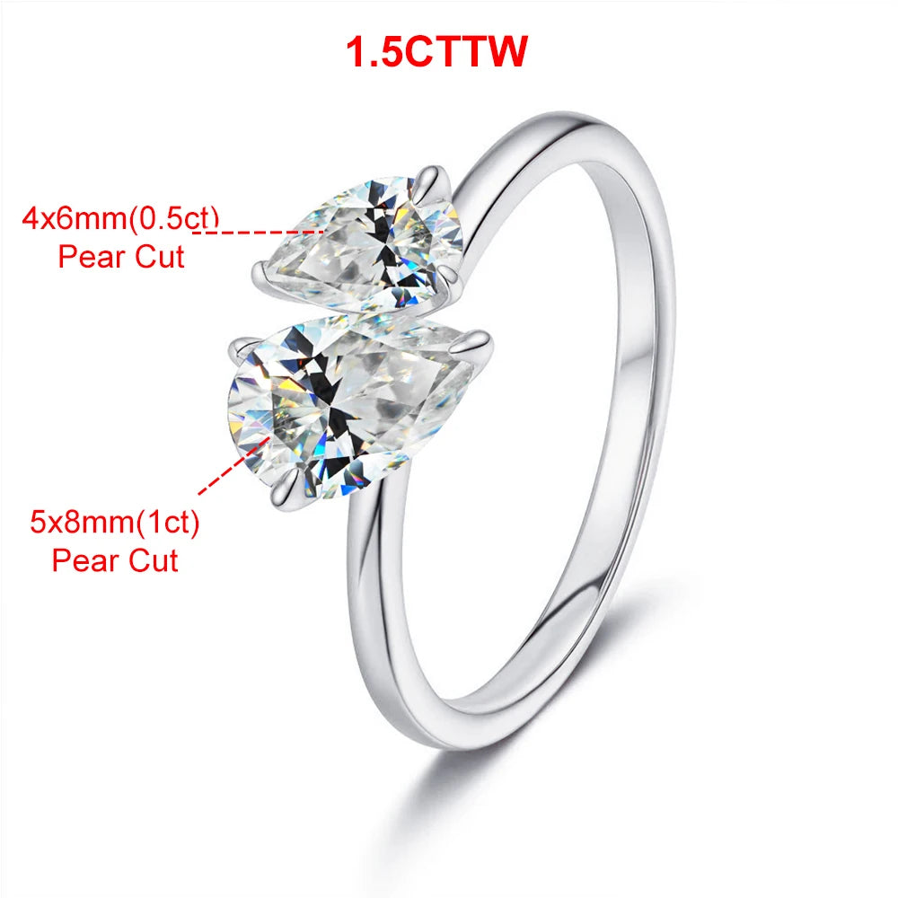 Double Pear Cut Moissanite Ring for Women 925 Silver