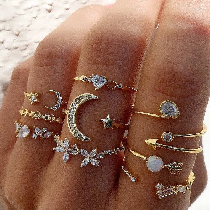 Cubic Zirconia Silver Crystal Rings Set for Women